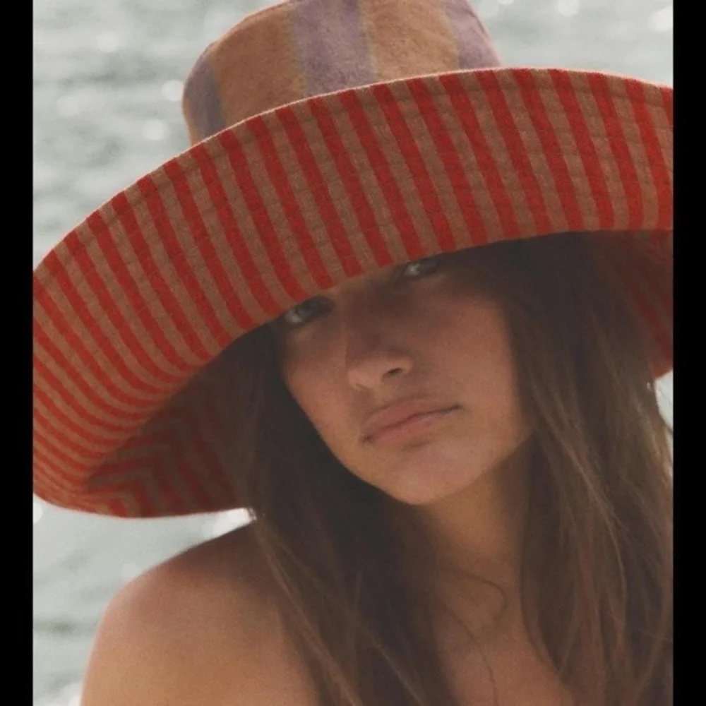 NWT Zara Reversible Striped Linen Hat Medium